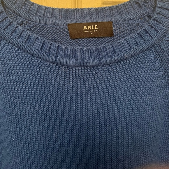 Able Lily Pullover Ribbed Knit Step Hem 100% Organic Cotton Blue Sweater Small - Picture 5 of 8